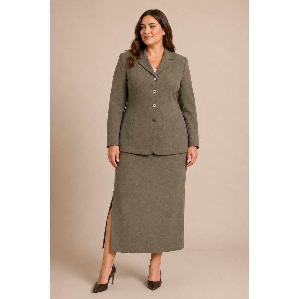 Vintage Garfield & Marks 2pc Taupe Textured Skirt Suit Set Size 14 Made in USA